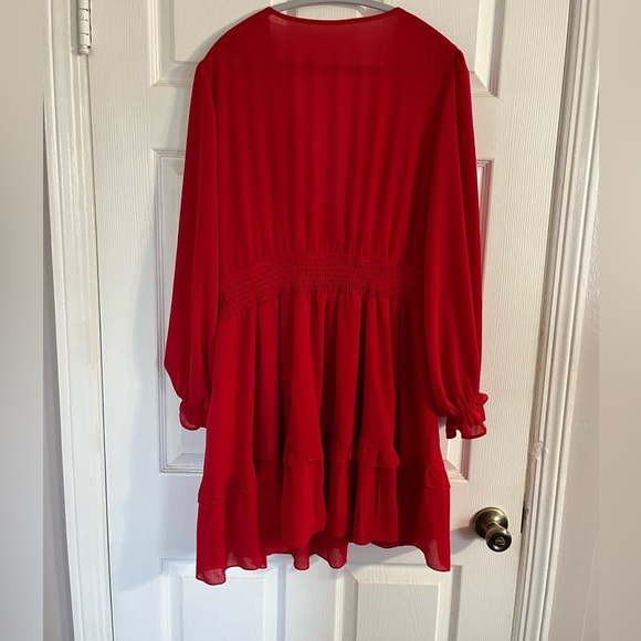 Red sheer dress with knit with long sleeves smd front tie - Picture 3 of 8